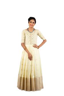 Shivangi Girls Yellow Pastel Gold Bhutta Long Gown