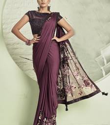 Wine threadwork lycra stitched saree