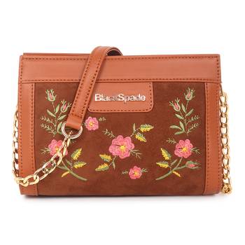 Tan Embroidered Floral Mini Shoulder Bag 1
