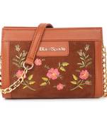 Tan Embroidered Floral Mini Shoulder Bag