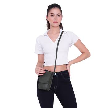 Dark Green Solid Sling Bag 5