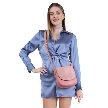 Peach Pink Solid Messenger Bag 5