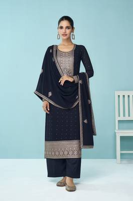 Blue embroidered faux georgette salwar 1
