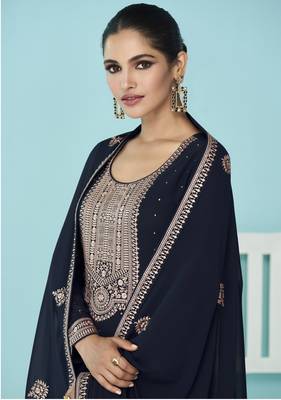 Blue embroidered faux georgette salwar 2