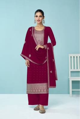 Rani-pink embroidered faux georgette salwar 1