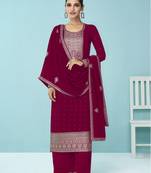 Rani-pink embroidered faux georgette salwar