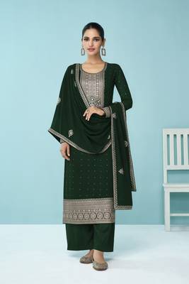 Green embroidered faux georgette salwar 1