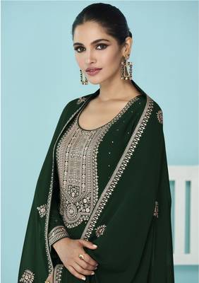Green embroidered faux georgette salwar 2