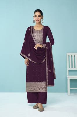 Purple embroidered faux georgette salwar 1