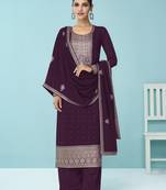Purple embroidered faux georgette salwar