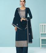 Dark-teal embroidered faux georgette salwar