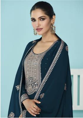 Dark-teal embroidered faux georgette salwar 2