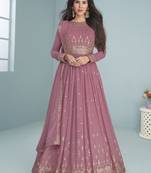 Light-purple embroidered faux georgette salwar