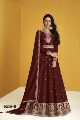 Maroon embroidered faux georgette salwar 1