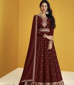 Maroon embroidered faux georgette salwar