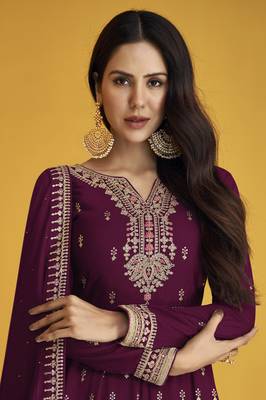 Purple embroidered faux georgette salwar 2
