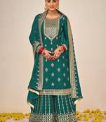 Teal embroidered faux georgette salwar