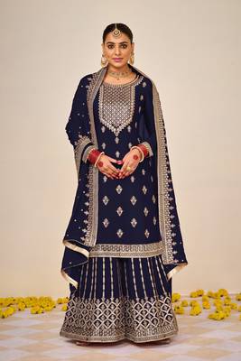 Blue embroidered faux georgette salwar 1