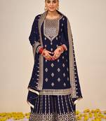 Blue embroidered faux georgette salwar