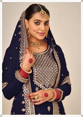 Blue embroidered faux georgette salwar 2