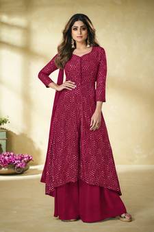 Rani-pink embroidered faux georgette salwar