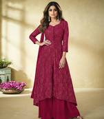 Rani-pink embroidered faux georgette salwar