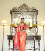 Peach Kaabha Beautiful silk Saree With Gold Zari Weaving Blouse