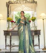 Green Kaabha Beautiful Silk Saree With Gold Zari Weaving Blouse