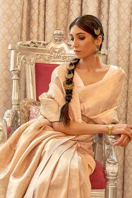 Cream Kaabha Beautiful Silk Saree With Gold Zari Weaving Blouse 2