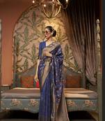 Blue Kaffila Beautiful Silk Saree With Gold Zari Weaving Blouse For Women