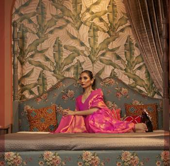 Pink Kaffila Beautiful Silk Saree With Gold Zari Weaving Blouse For Women 2