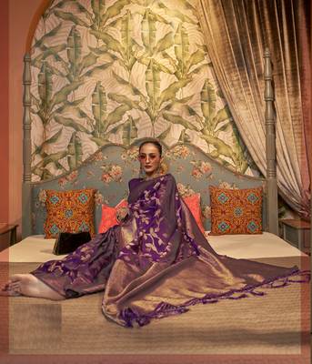 Purple Kaffila Beautiful Silk Saree With Gold Zari Weaving Blouse For Women 2