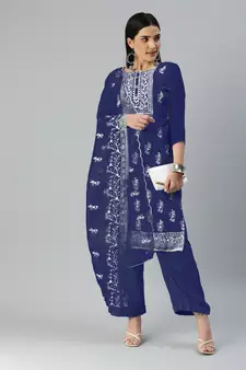 Blue embroidered organza salwar