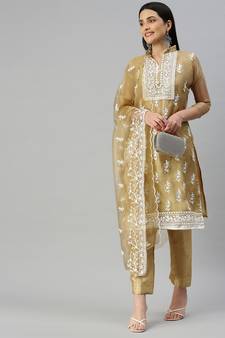 Beige embroidered organza salwar