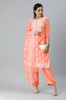 Orange embroidered organza salwar