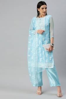 Green embroidered organza salwar