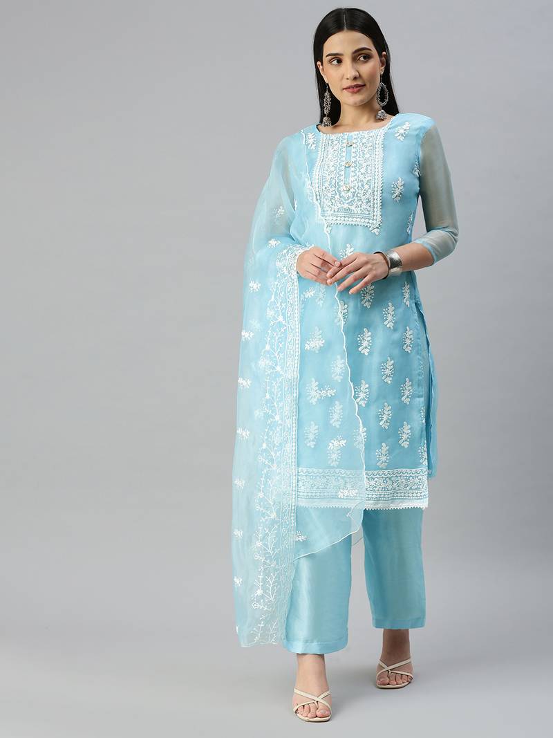 Green embroidered organza salwar