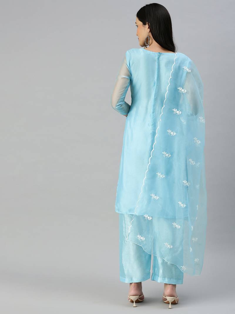 Green embroidered organza salwar