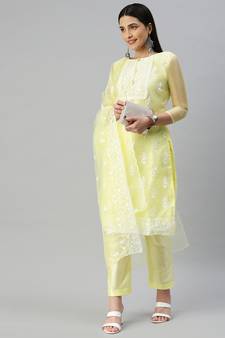 Yellow embroidered organza salwar