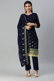 Blue embroidered georgette salwar