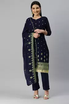 Blue embroidered georgette salwar