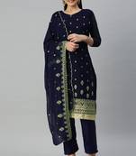 Blue embroidered georgette salwar