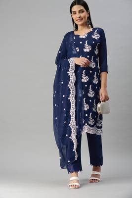 Blue embroidered georgette salwar 1