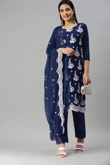 Blue embroidered georgette salwar