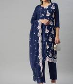 Blue embroidered georgette salwar