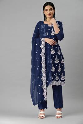 Blue embroidered georgette salwar 2