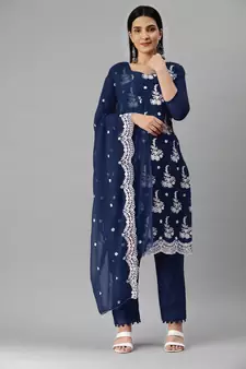 Blue embroidered georgette salwar