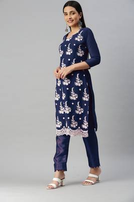 Blue embroidered georgette salwar 4