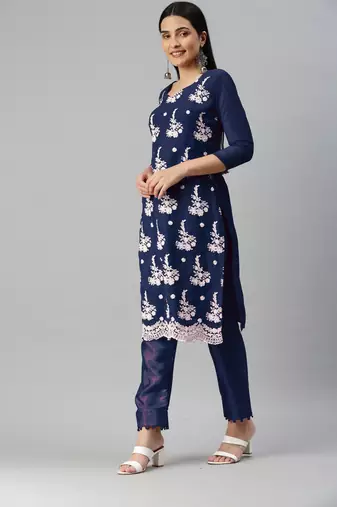 Blue embroidered georgette salwar