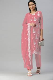 Pink embroidered georgette salwar